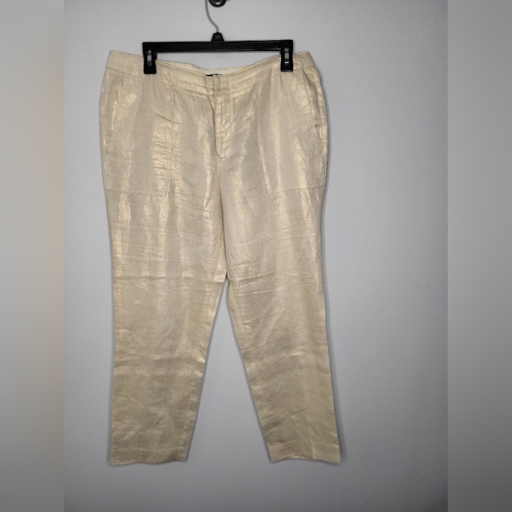 J. Crew Cream Metallic Linen-Blend Trousers